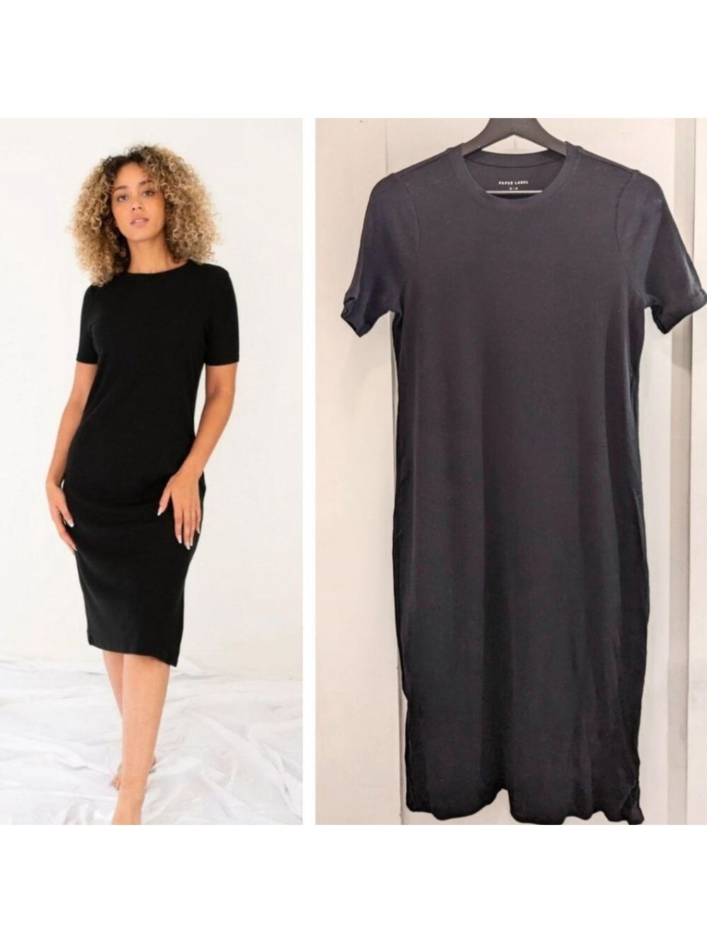 Paper Label | Shiloh Crew Neck Ribbed Midi Dress in Black